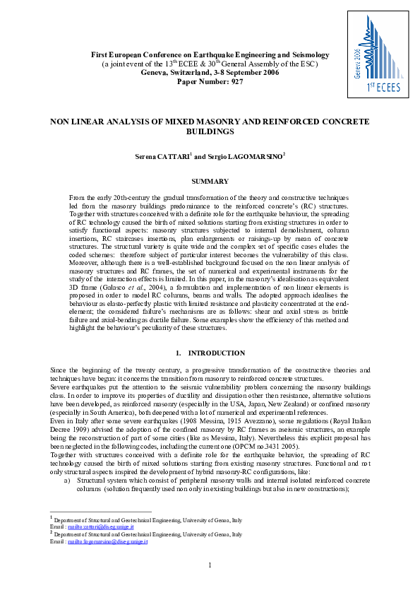 (PDF) Non linear analysis of mixed masonry and reinforced concrete ...