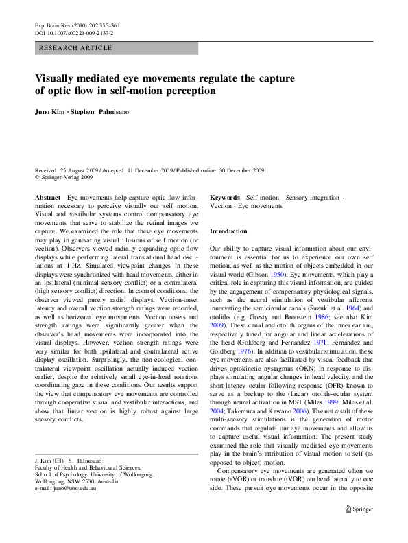(PDF) Visually mediated eye movements regulate the capture of optic ...