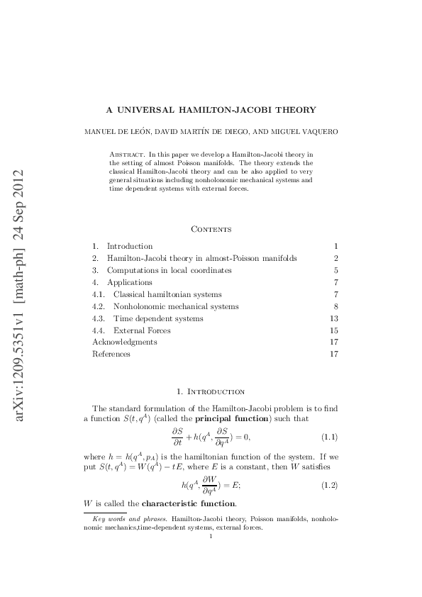 (PDF) A Universal Hamilton-Jacobi Theory