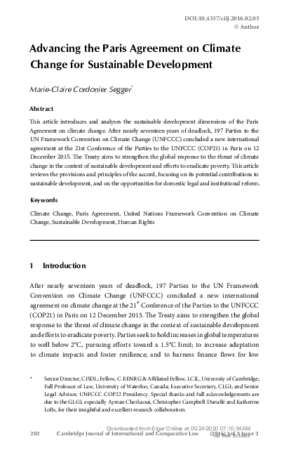 (PDF) Advancing the Paris Agreement on Climate Change for Sustainable ...