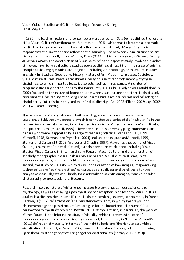 (DOC) Visual Culture Studies and Cultural Sociology: Extractive Seeing