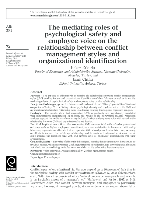 (PDF) The mediating roles of psychological safety and employee voice on ...