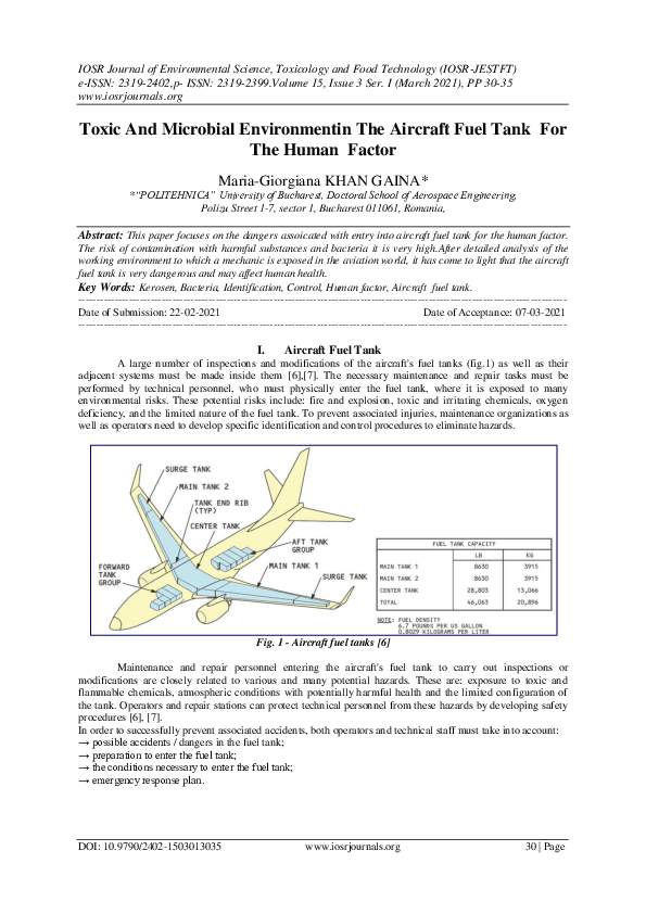(PDF) Toxic And Microbial Environmentin The Aircraft Fuel Tank For The