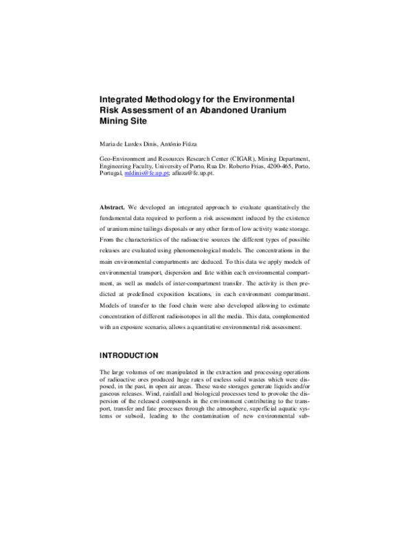 (PDF) Integrated Methodology for the Environmental Risk Assessment of ...