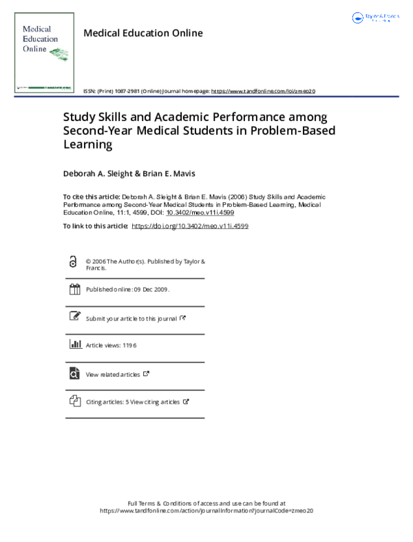 (PDF) Study Skills and Academic Performance among Second-Year Medical ...