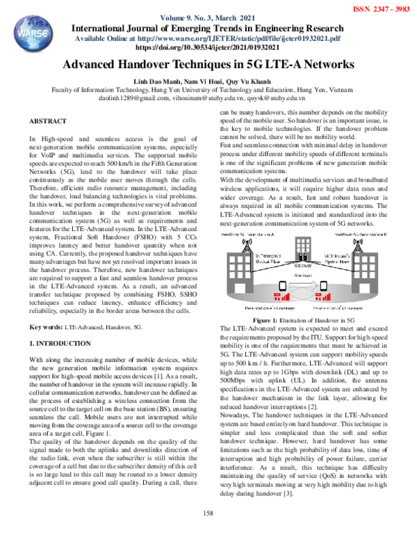 (PDF) Advanced Handover Techniques in 5G LTE-A Networks