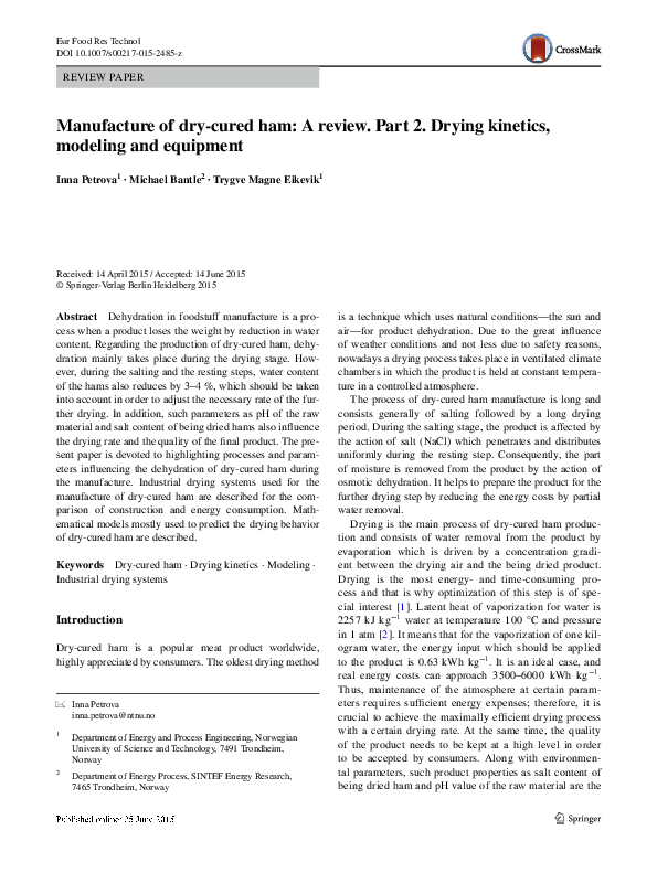 (PDF) Manufacture of drycured ham A review. Part 2. Drying