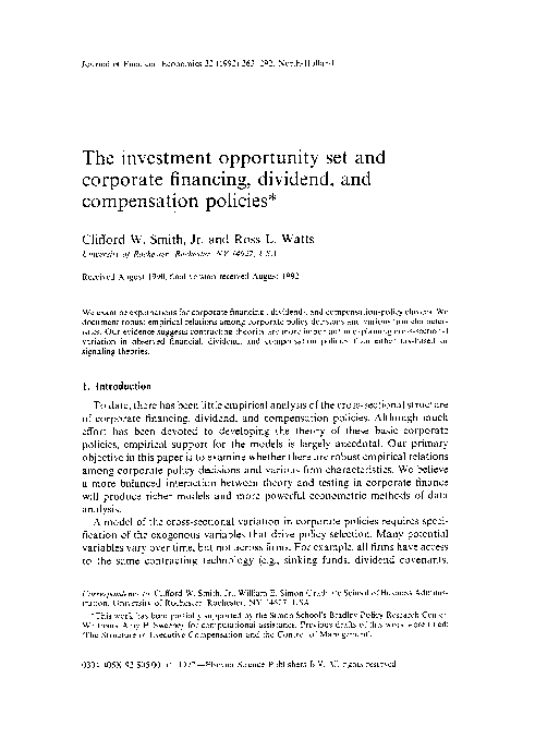 (PDF) The investment opportunity set and corporate financing, dividend ...
