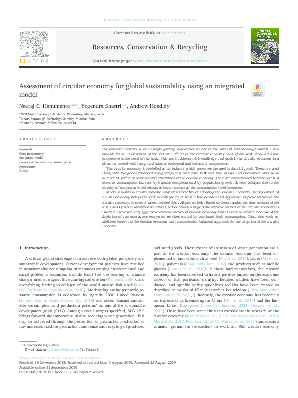 (PDF) Assessment of circular economy for global sustainability using an ...