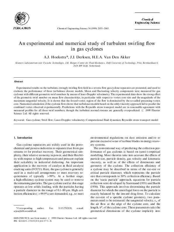 (PDF) An experimental and numerical study of turbulent swirling flow in ...