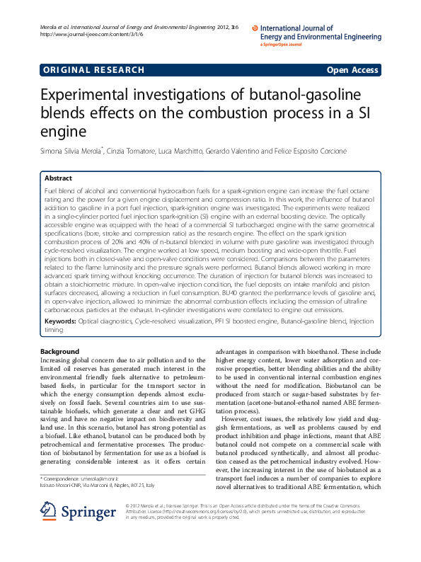 (PDF) Experimental investigations of butanol-gasoline blends effects on ...