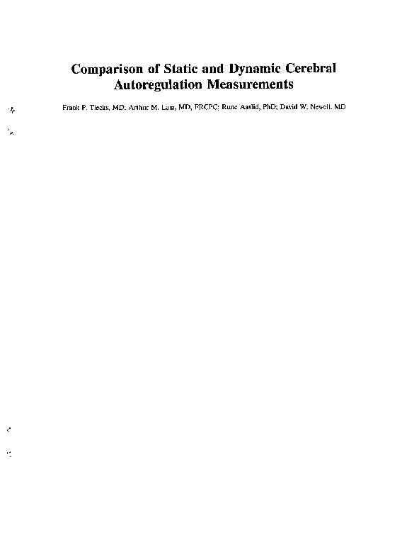 (PDF) Comparison of Static and Dynamic Cerebral Autoregulation Measurements