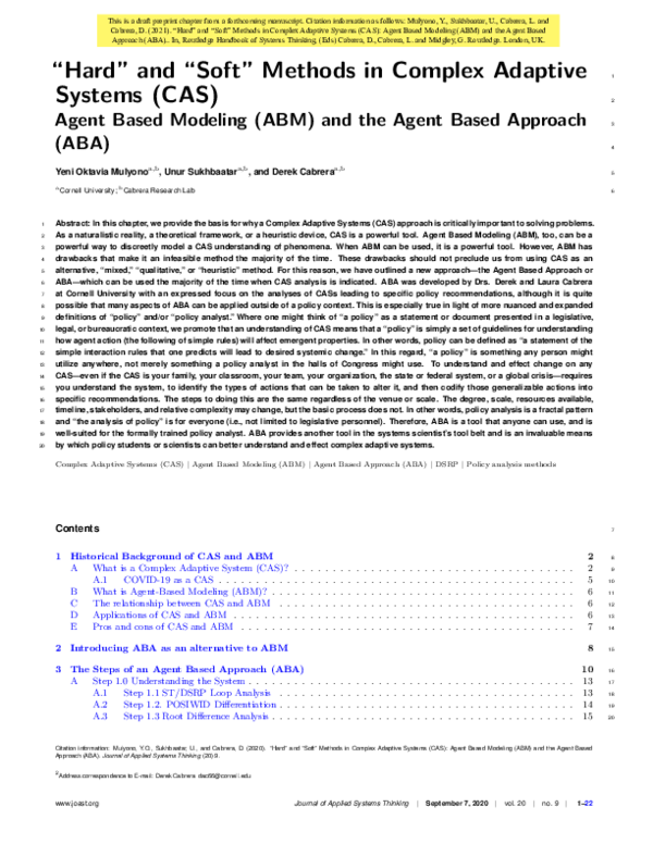 (PDF) "Hard" and "Soft" Methods in Complex Adaptive Systems (CAS ...