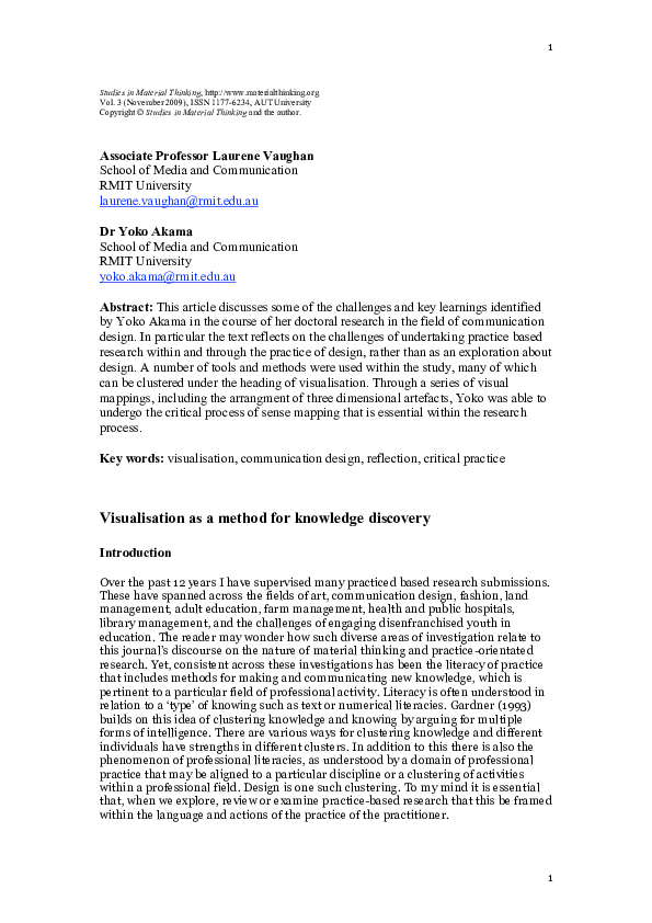 (PDF) Visualisation as a method for knowledge discovery