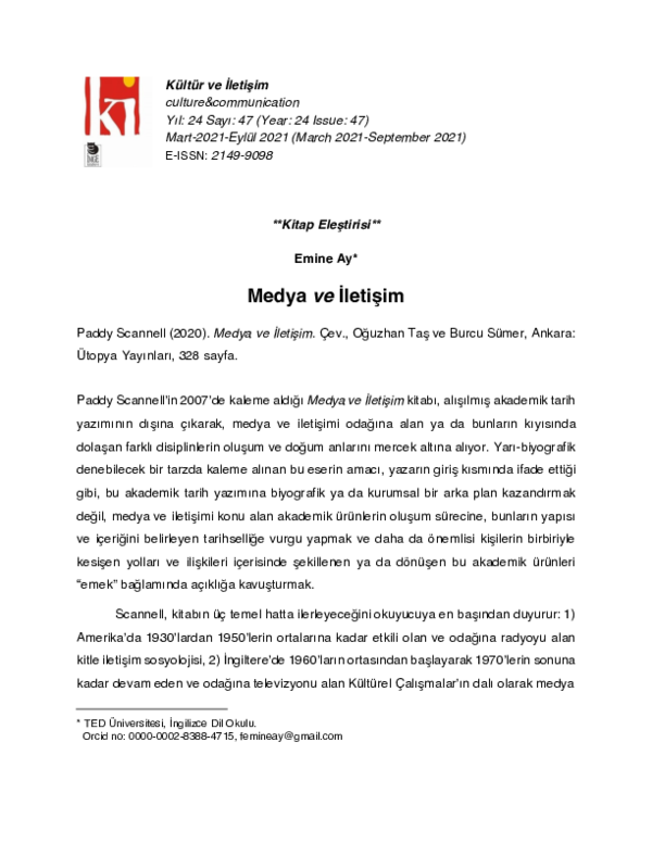 (PDF) Kitap Eleştirisi: Emine Ay- Medya ve İletişim