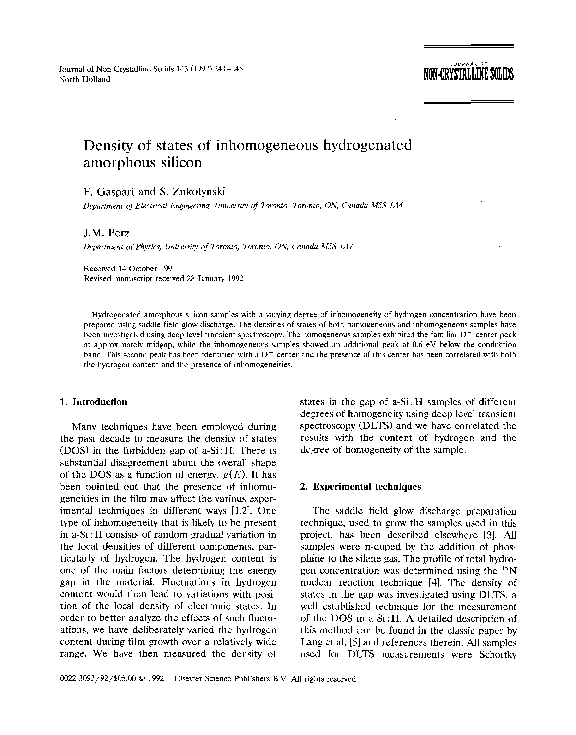 (PDF) Density of states of inhomogeneous hydrogenated amorphous silicon