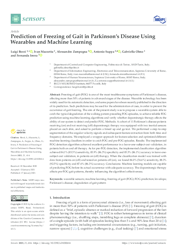(PDF) Prediction of Freezing of Gait in Parkinson's Disease Using ...