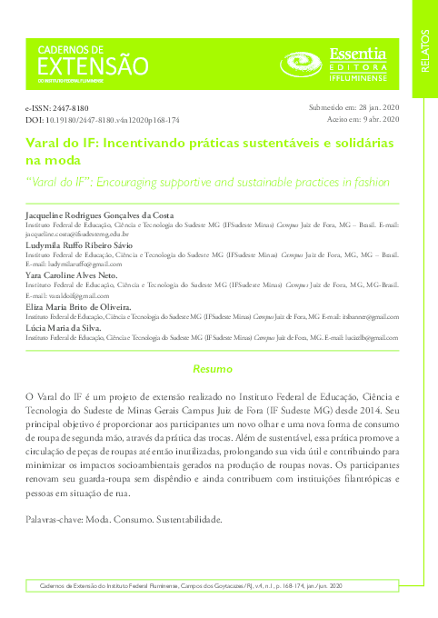 Pdf Varal Do If Incentivando Praticas Sustentaveis E Solidarias Na Moda Cadernosextensao Iff Jacqueline Da Costa And Lucia Silva Academia Edu