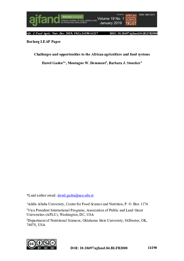 (PDF) Challenges and opportunities to the African agriculture and food ...