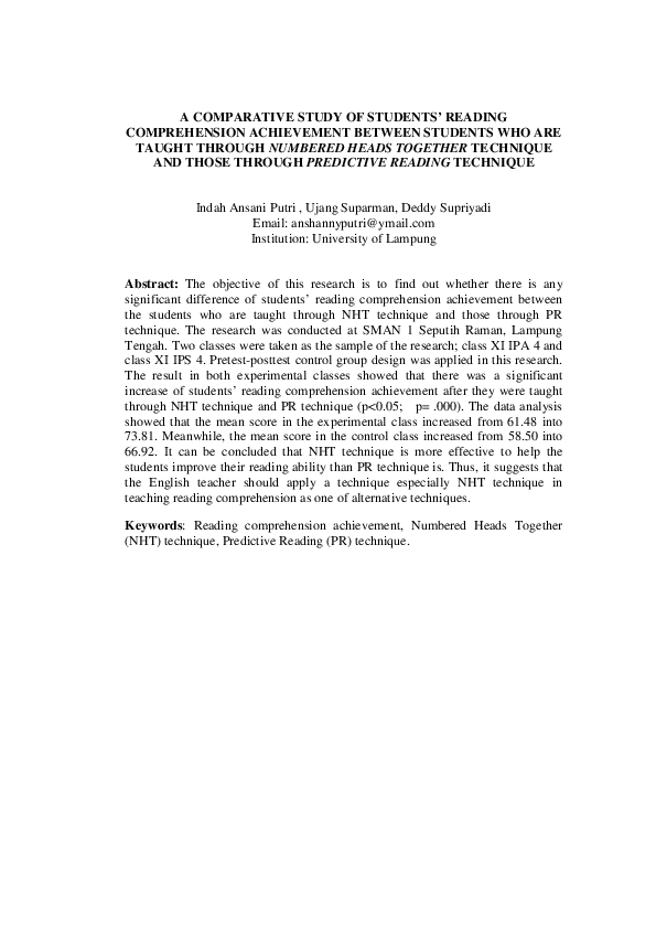 (PDF) A Comparative Study of Studentsâ€™ Reading