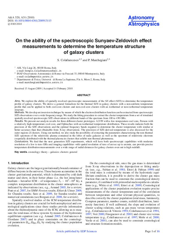 (PDF) On the ability of the spectroscopic Sunyaev-Zeldovich effect ...