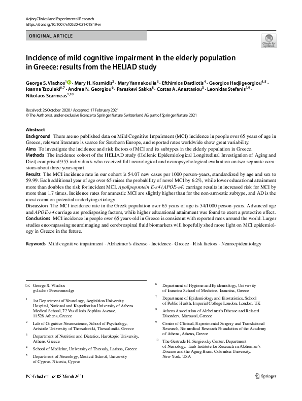 (PDF) Incidence of mild cognitive impairment in the elderly population ...