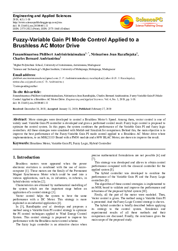 (PDF) Fuzzy-Variable Gain PI Mode Control Applied to a Brushless AC ...