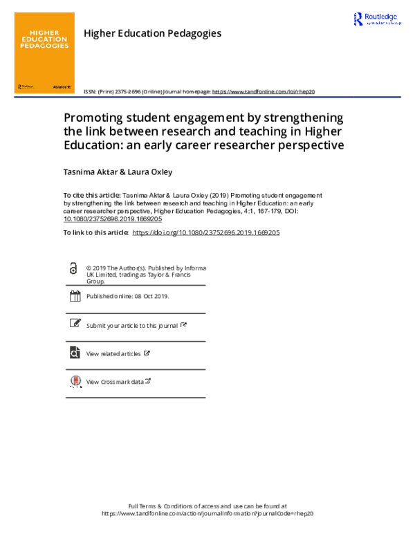 (PDF) Promoting student engagement by strengthening the link between ...