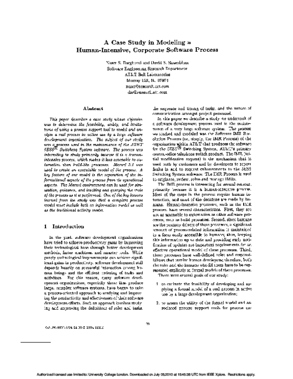 (PDF) A Case Study in Modeling a Human-Intensive, Corporate Software ...