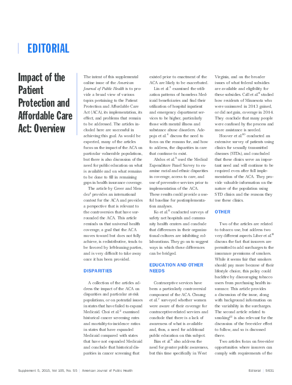 (PDF) Impact of the Patient Protection and Affordable Care Act: Overview