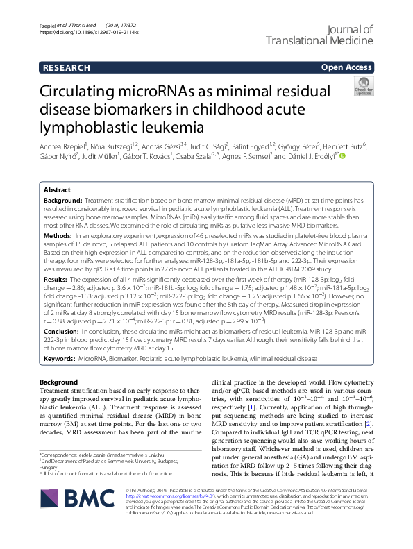 (PDF) Circulating microRNAs as minimal residual disease biomarkers in ...
