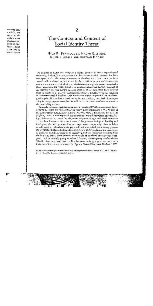 (PDF) The context and content of social identity threat