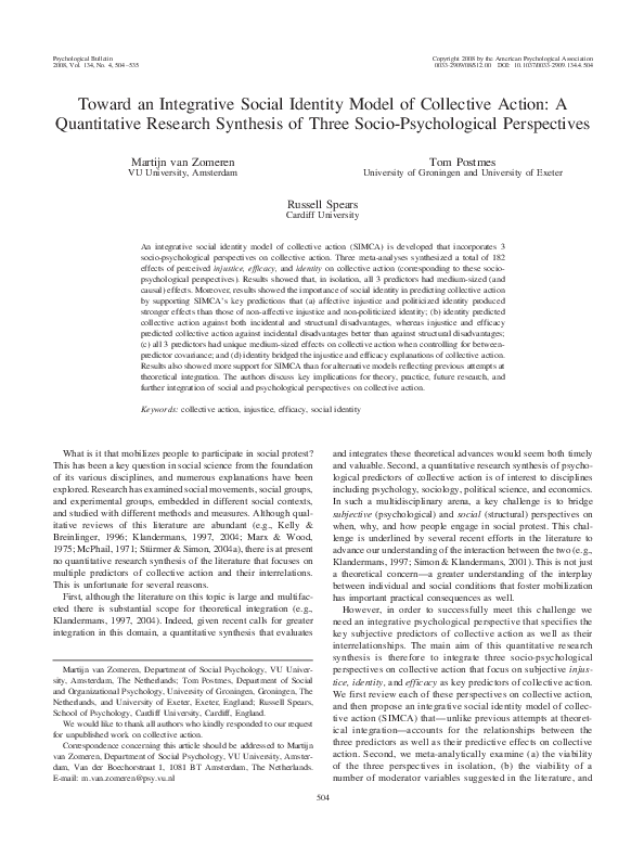 (PDF) Toward an integrative social identity model of collective action ...