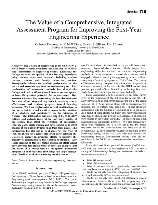 (PDF) The Value of a Comprehensive, Integrated Assessment Program for ...
