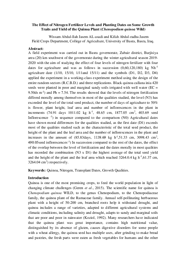 (PDF) The Effect of Nitrogen Fertilizer Levels and Planting Dates on ...