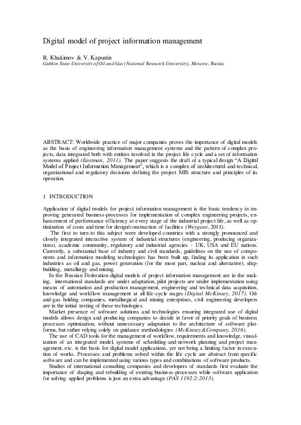 (PDF) Digital model of project information management