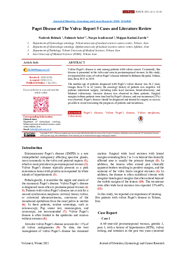 (PDF) Paget Disease of The Vulva Report 5 Cases and Literature Review