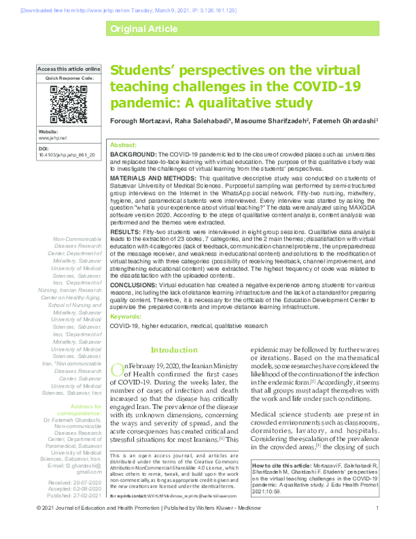 (PDF) Students' perspectives on the virtual teaching challenges in the ...