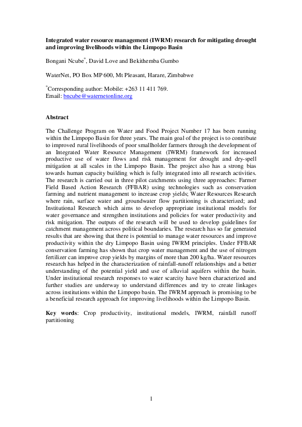 (PDF) Integrated water resource management (IWRM) research for ...