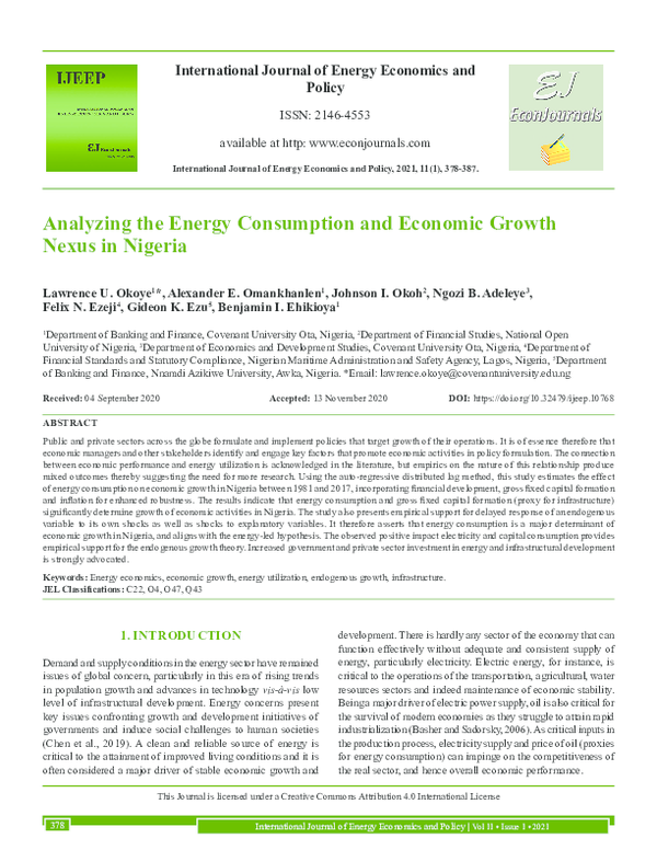 (PDF) Analyzing the Energy Consumption and Economic Growth Nexus in Nigeria