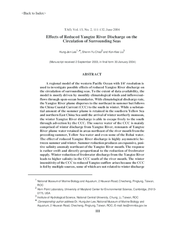 (PDF) Effects of Reduced Yangtze River Discharge on the Circulation of ...