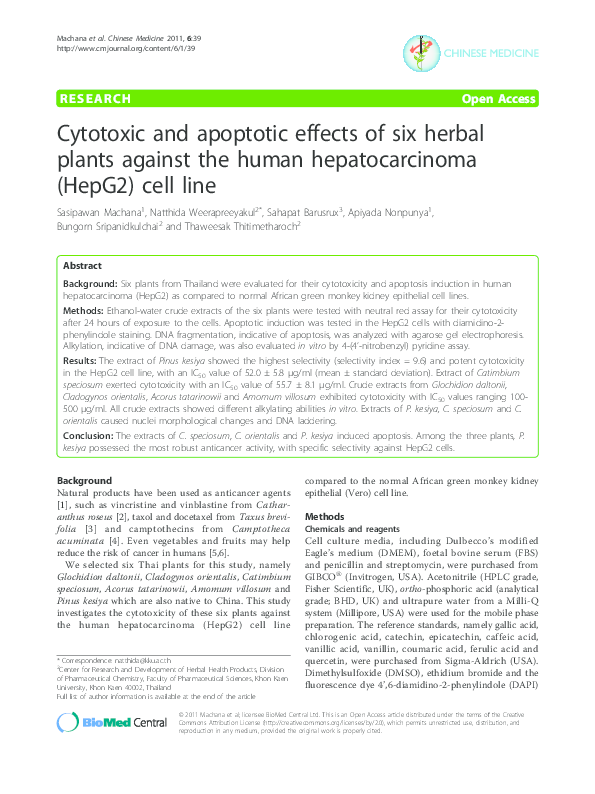 (PDF) Cytotoxic and apoptotic effects of six herbal plants against the ...