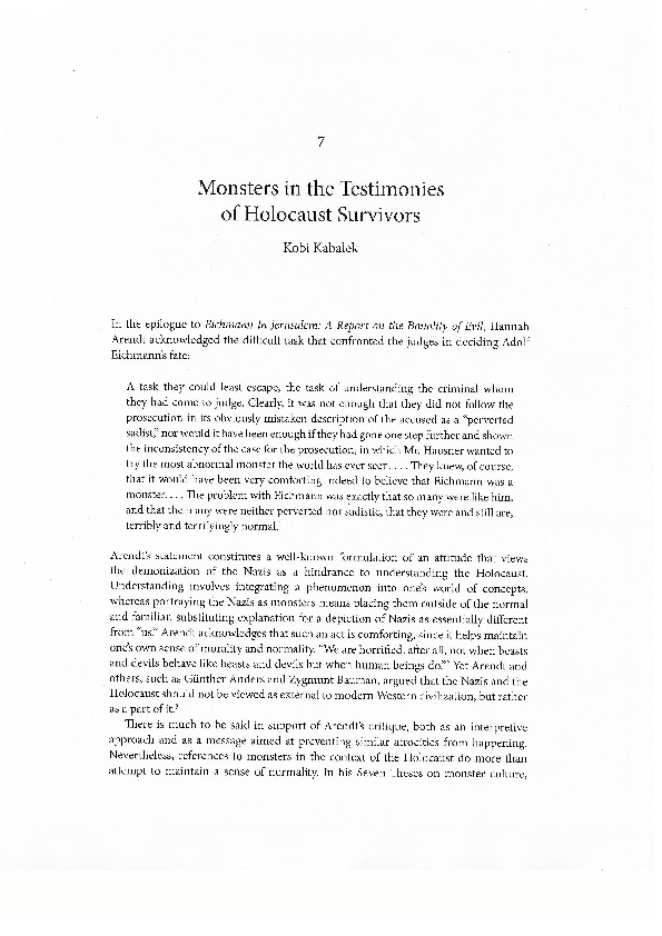 (PDF) Monsters in the Testimonies of Holocaust Survivors