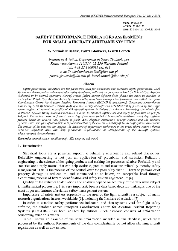 (PDF) Safety Performance Indicators Assessment for Small Aircraft ...