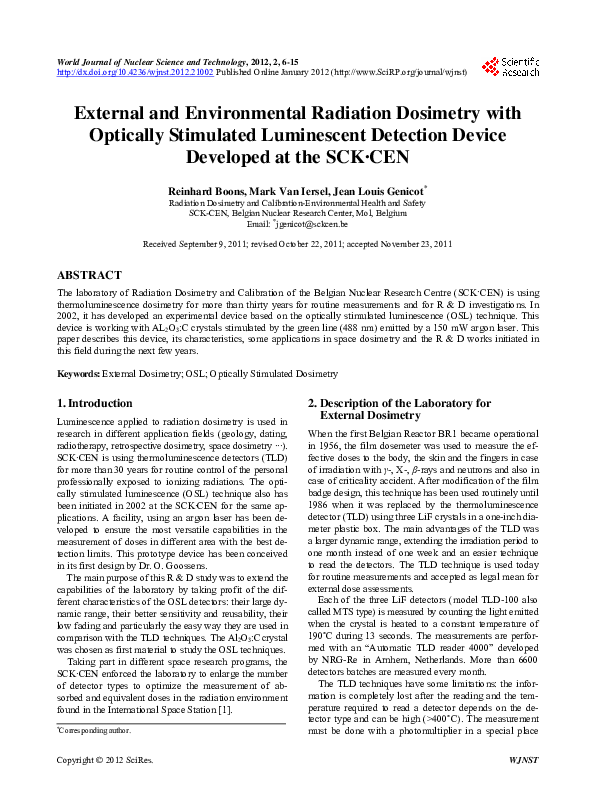 (PDF) External and Environmental Radiation Dosimetry with Optically ...