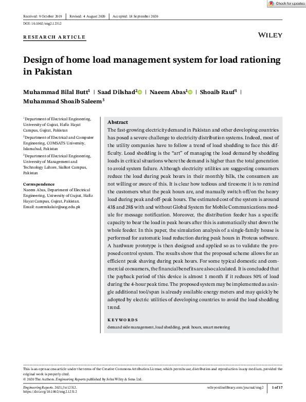(PDF) Design of home load management system for load rationing in Pakistan