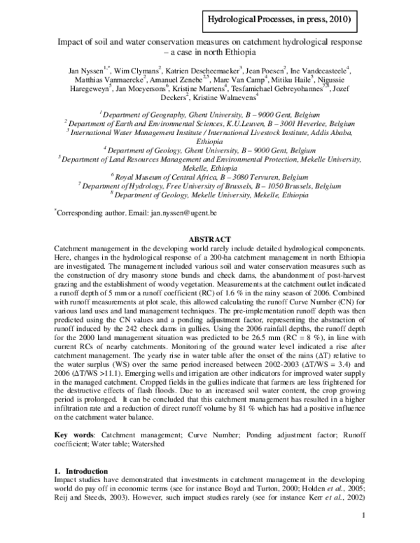 (PDF) Impact of soil and water conservation measures on catchment ...