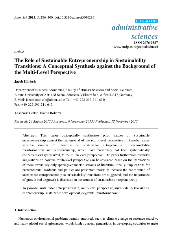(PDF) The Role of Sustainable Entrepreneurship in Sustainability ...