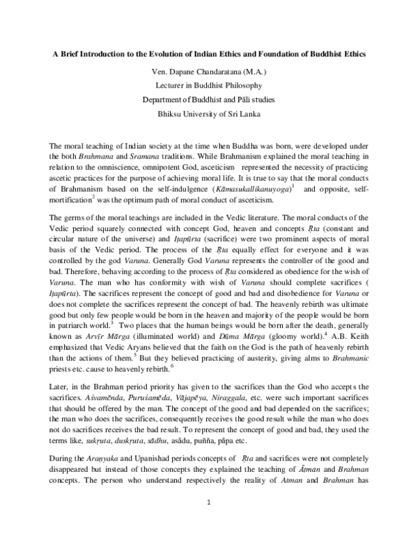 (PDF) A Brief Introduction to the Evolution of Indian Ethics and ...