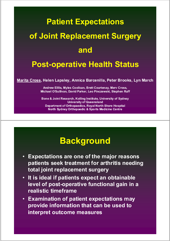 (PDF) Patient expectations of joint replacement surgery and post ...